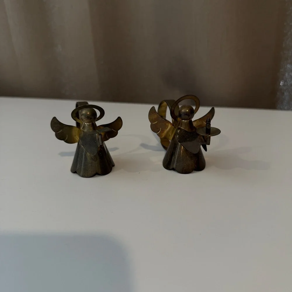 Vintage Brass‎ Angel Napkin Rings Set of 2 Christmas Holiday Table Decor Gold